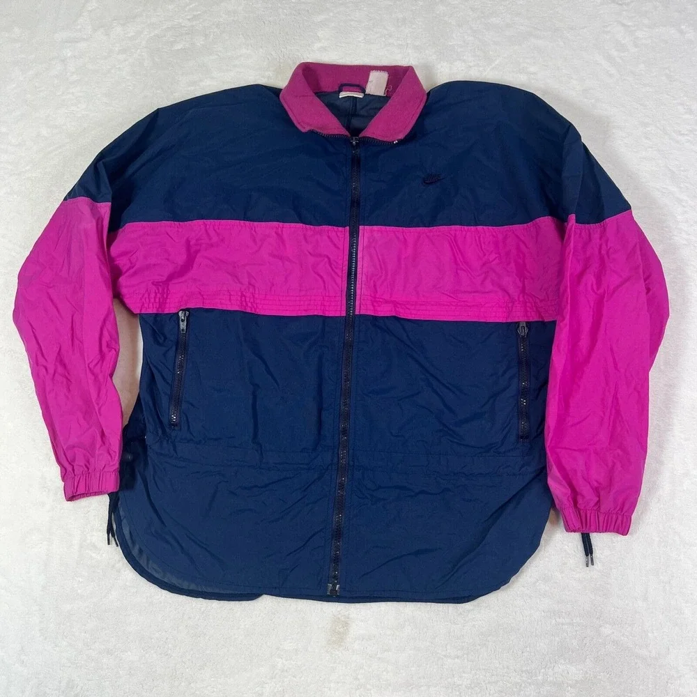 Vintage 90s Nike Windbreaker Jacket Running Blue Fuscia Block Pattern‎ Mens M